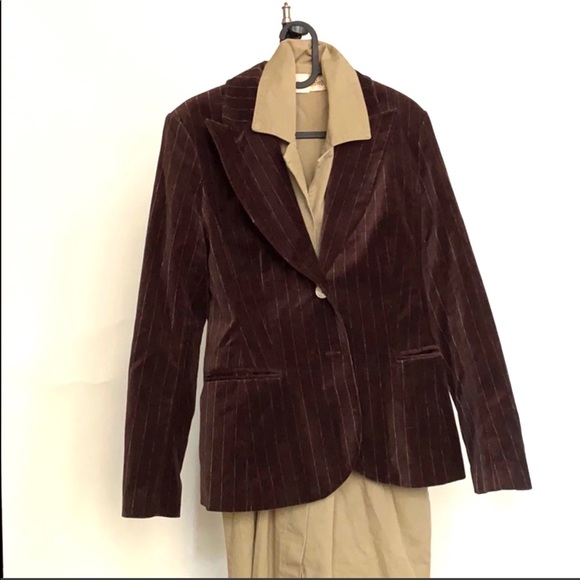 H&M Lined Brown Pinstriped Velvet H&M Blazer - Picture 7 of 7